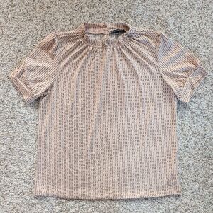 Adrianna Papell Tan Ruched Short Sleeve Blouse